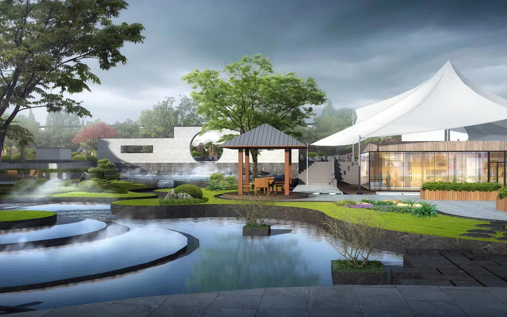 斜屋顶烧烤店设计效果图大全,露天花园火锅店设计效果图