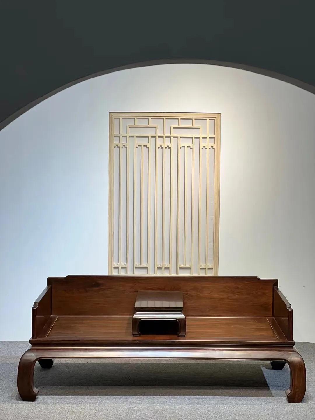 酸枝明式三围独板罗汉床,大红酸枝手工雕刻罗汉床