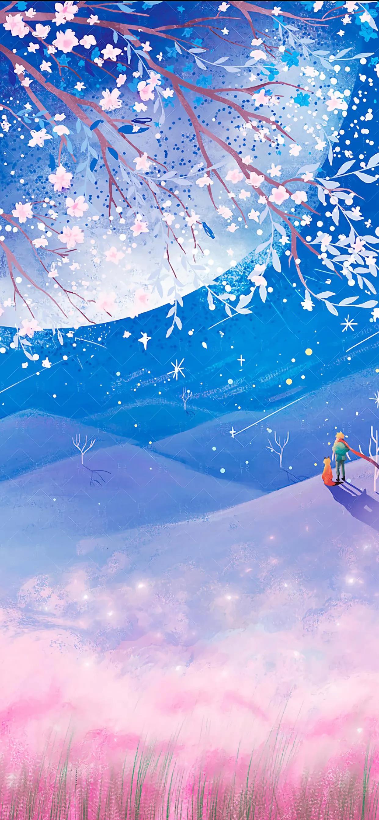 萌图100张可爱壁纸,春日海边小镇壁纸插画