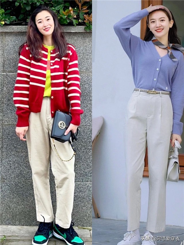 适合粗腿的杏色显瘦裤子,米杏色直筒裤秋冬气质搭配