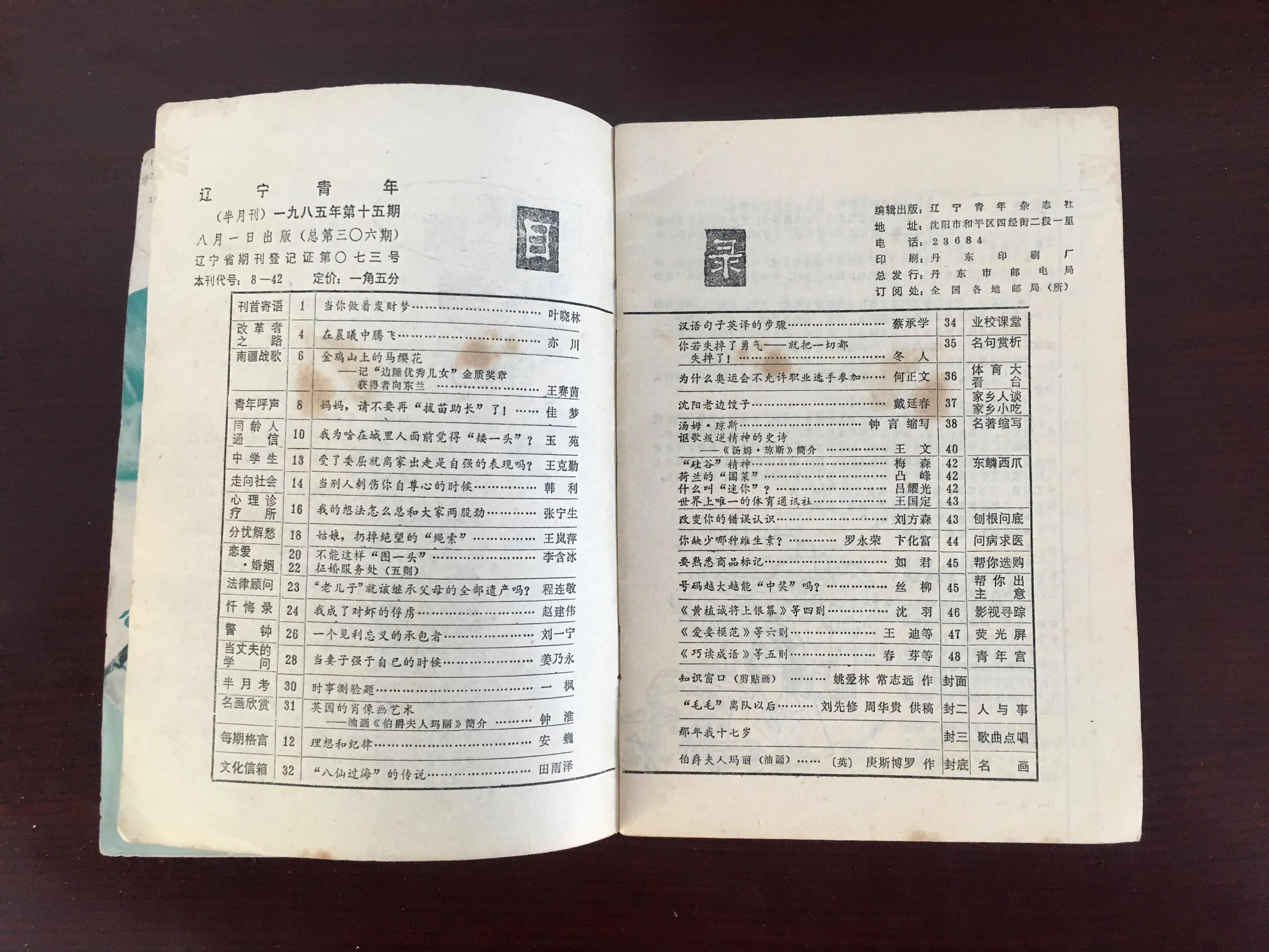 1995年的辽宁青年,辽宁青年1985年封面