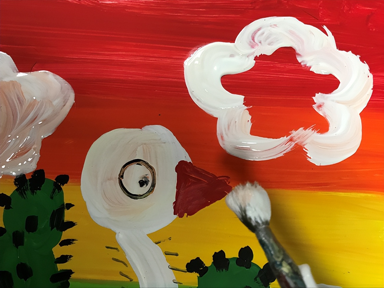 鸵鸟水粉绘画,快乐的鸵鸟水粉儿童画