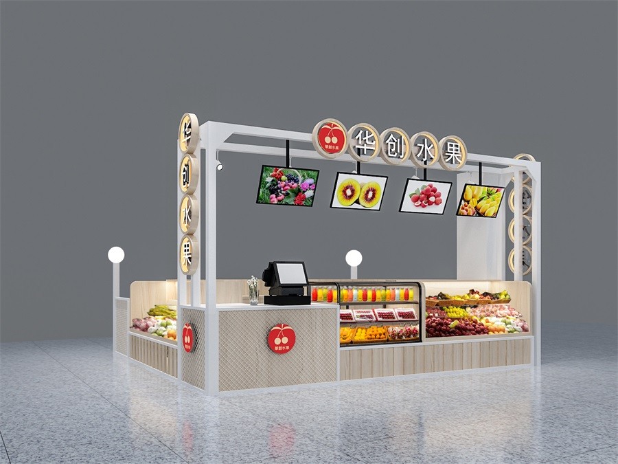 300平方水果店陈列效果图,10平米水果店布局设计效果图