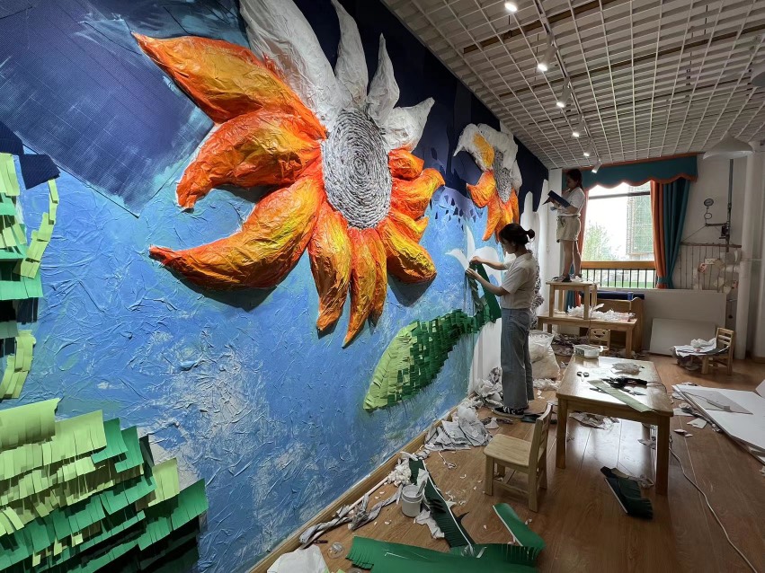 文明典范共建共享|幼儿园的这面向日葵网红墙太惊艳！