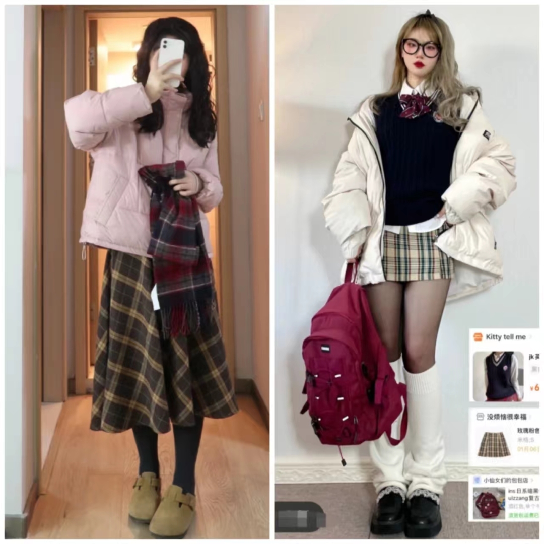 短款白色羽绒服的最佳搭配半身裙,羽绒服搭配哪些裙子才时髦