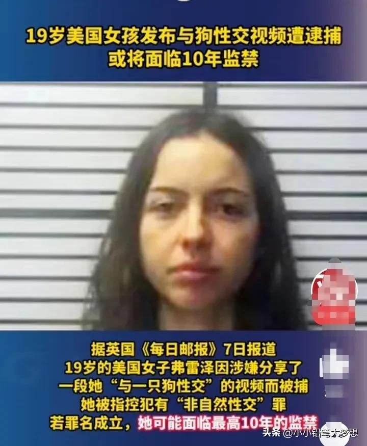 美国19岁女孩拍下自己和狗发生性关系视频并传播,将面临十年监禁