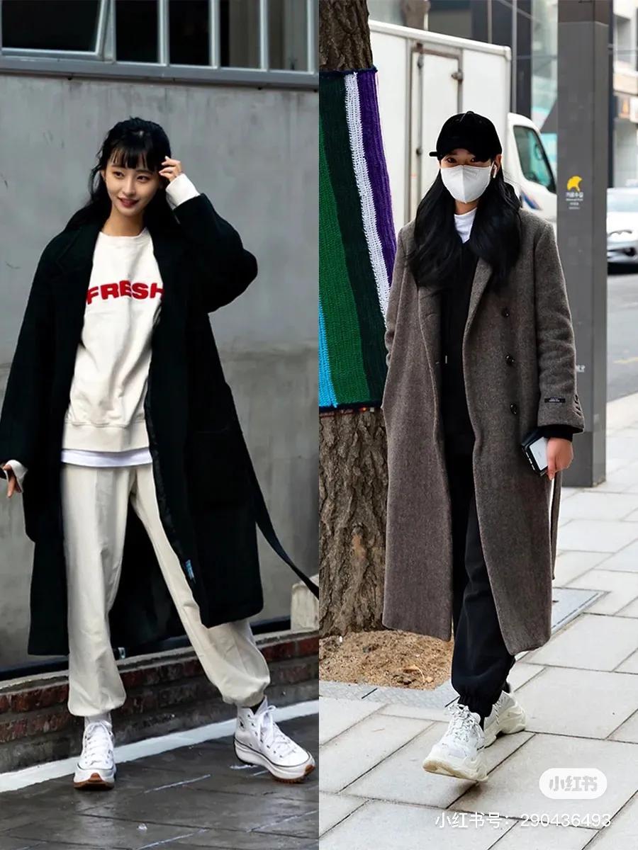 韩国小姐姐学院风大衣内搭,韩国冬季小姐姐黑大衣穿搭