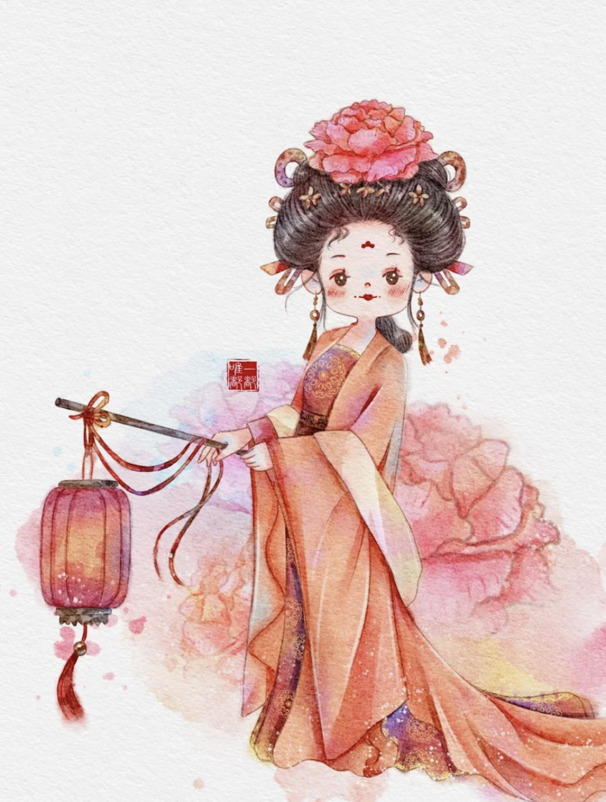 古风俏皮插画,萌萌的古风人物插画