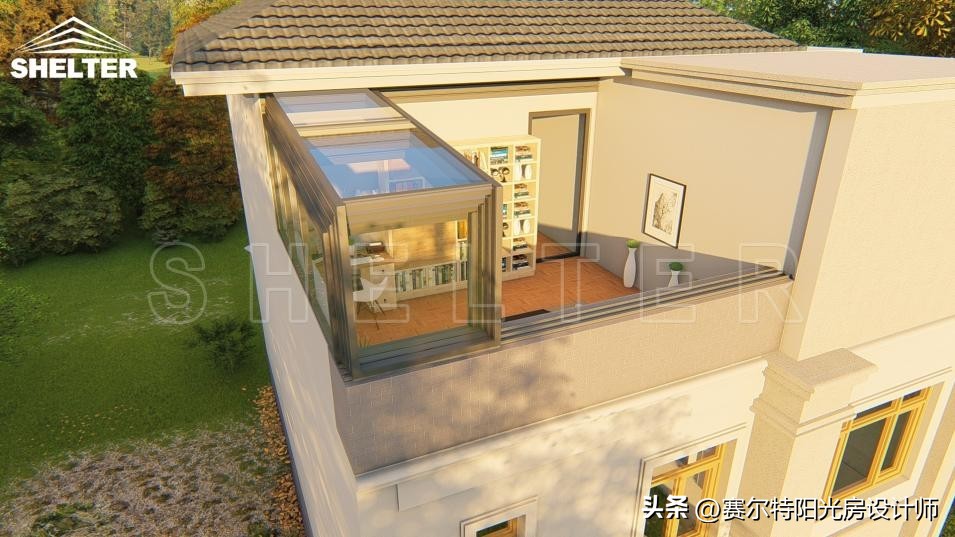 屋顶伸缩阳光房实拍,可开启屋顶折叠阳光房