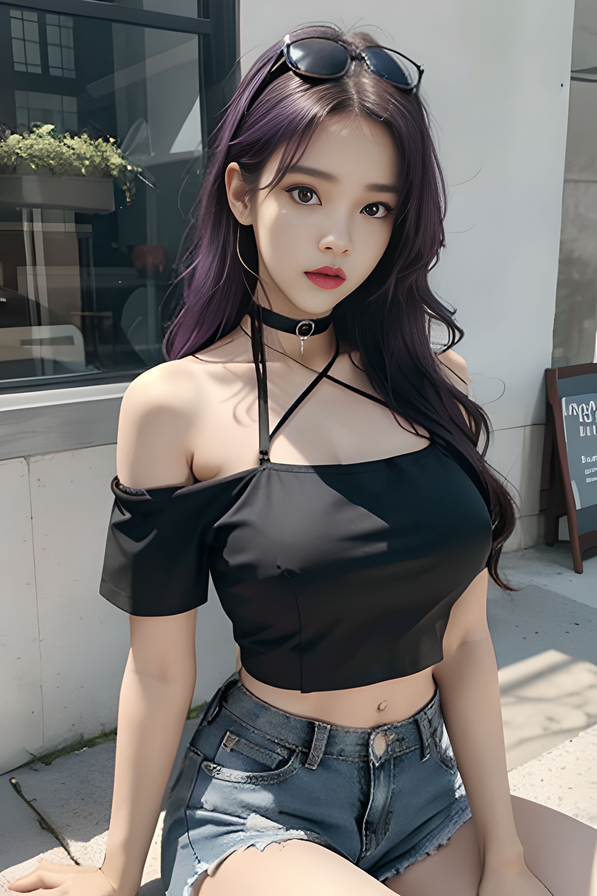 吊带上衣和紧身裤子拉丁舞服,黑色吊带背心蓝色紧身裤