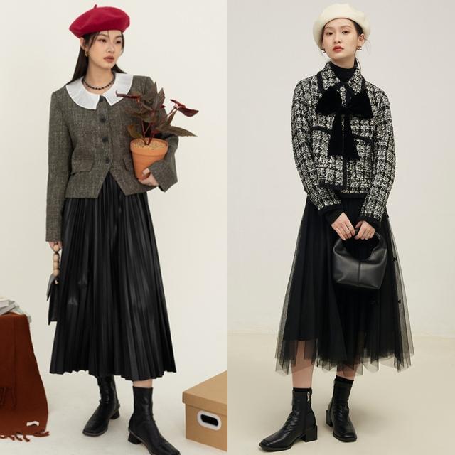 “短外套+裙子”=2022的显高穿搭，小个子很适用