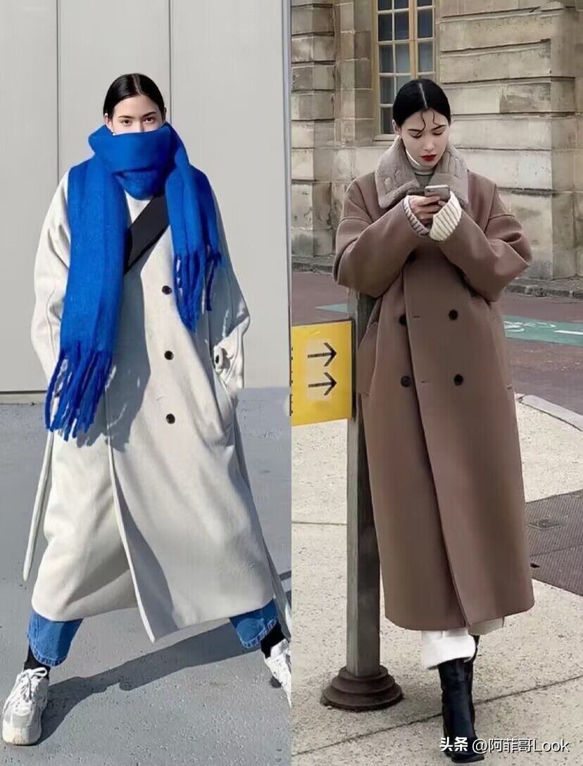 韩国人大衣气场,韩国显高穿搭中款格子大衣