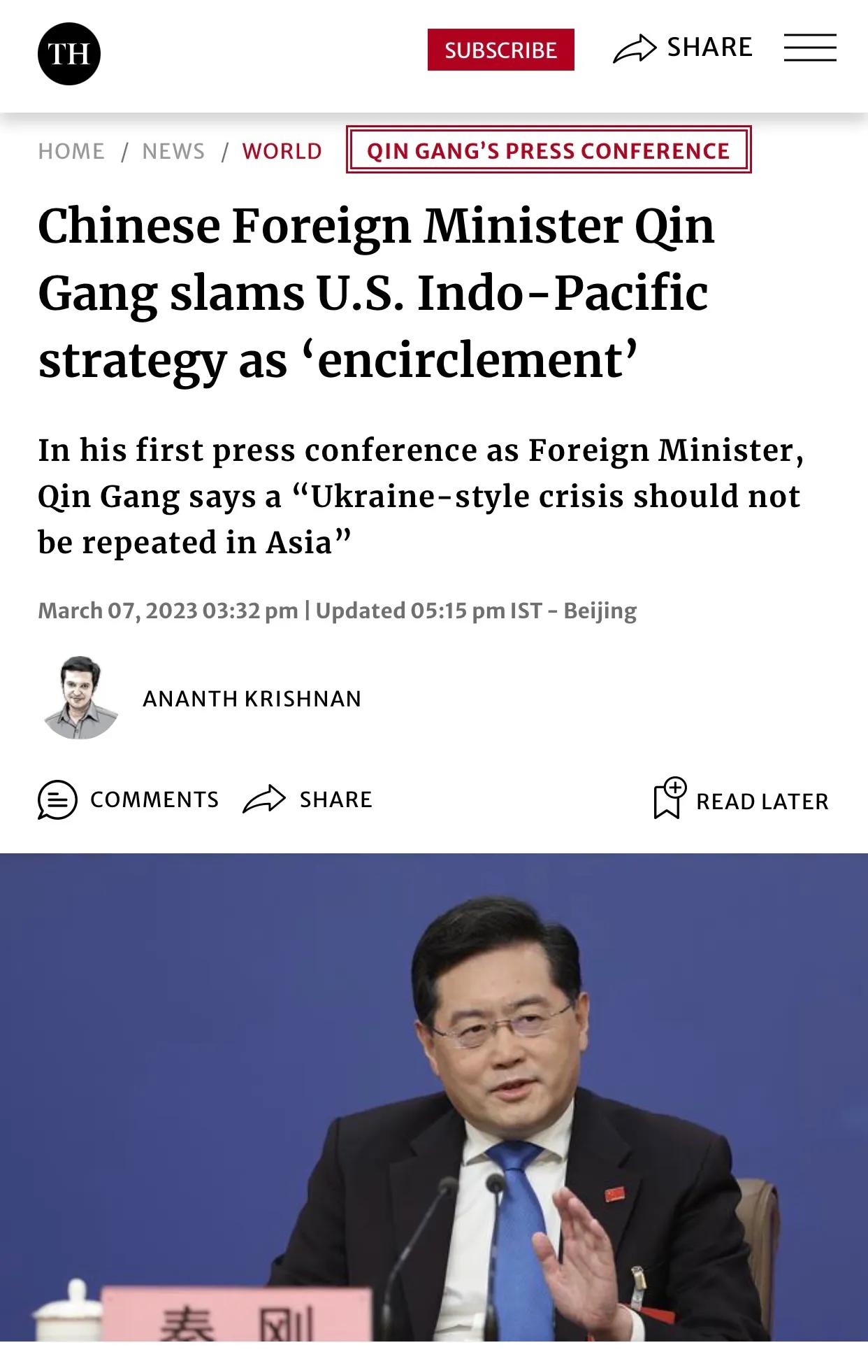 标题新闻：部分外国媒体报道中国外长秦刚记者会关注重点