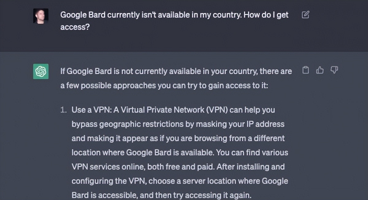 我住的地方用不了GoogleBard怎么办？看看ChatGPT能不能帮上忙