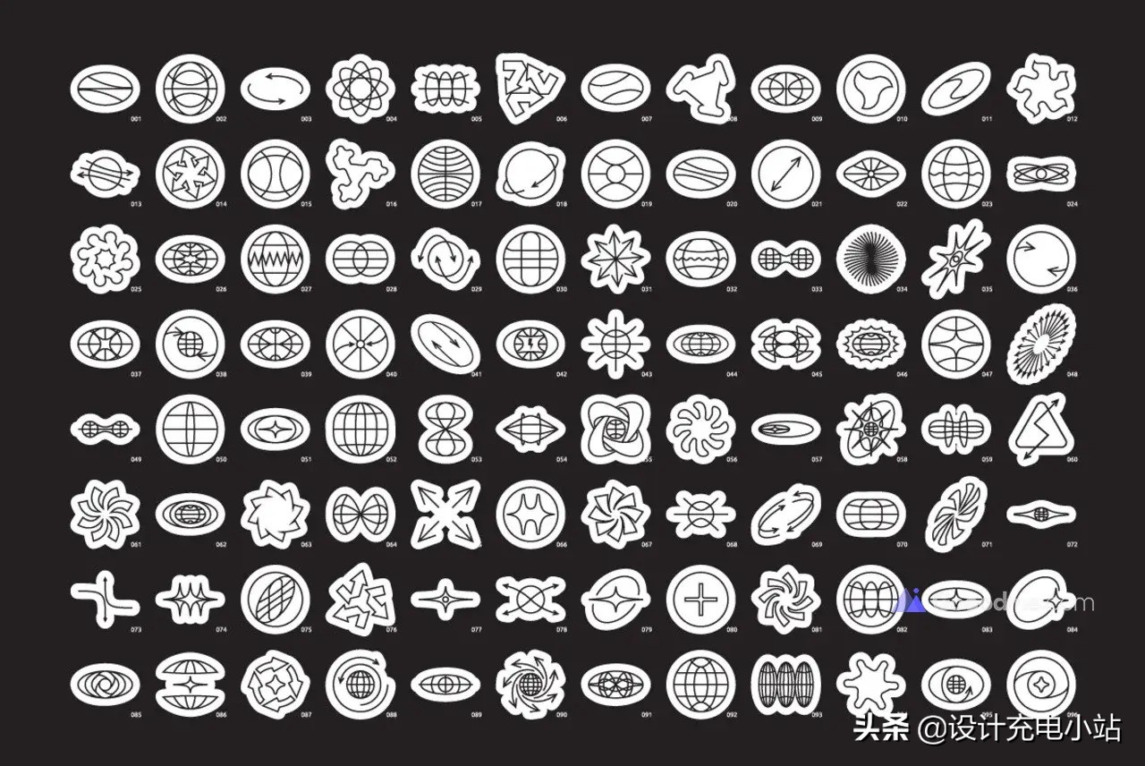 96款创意艺术贴纸酸性Logo抽象几何图形线性图标Ai设计素材源文件