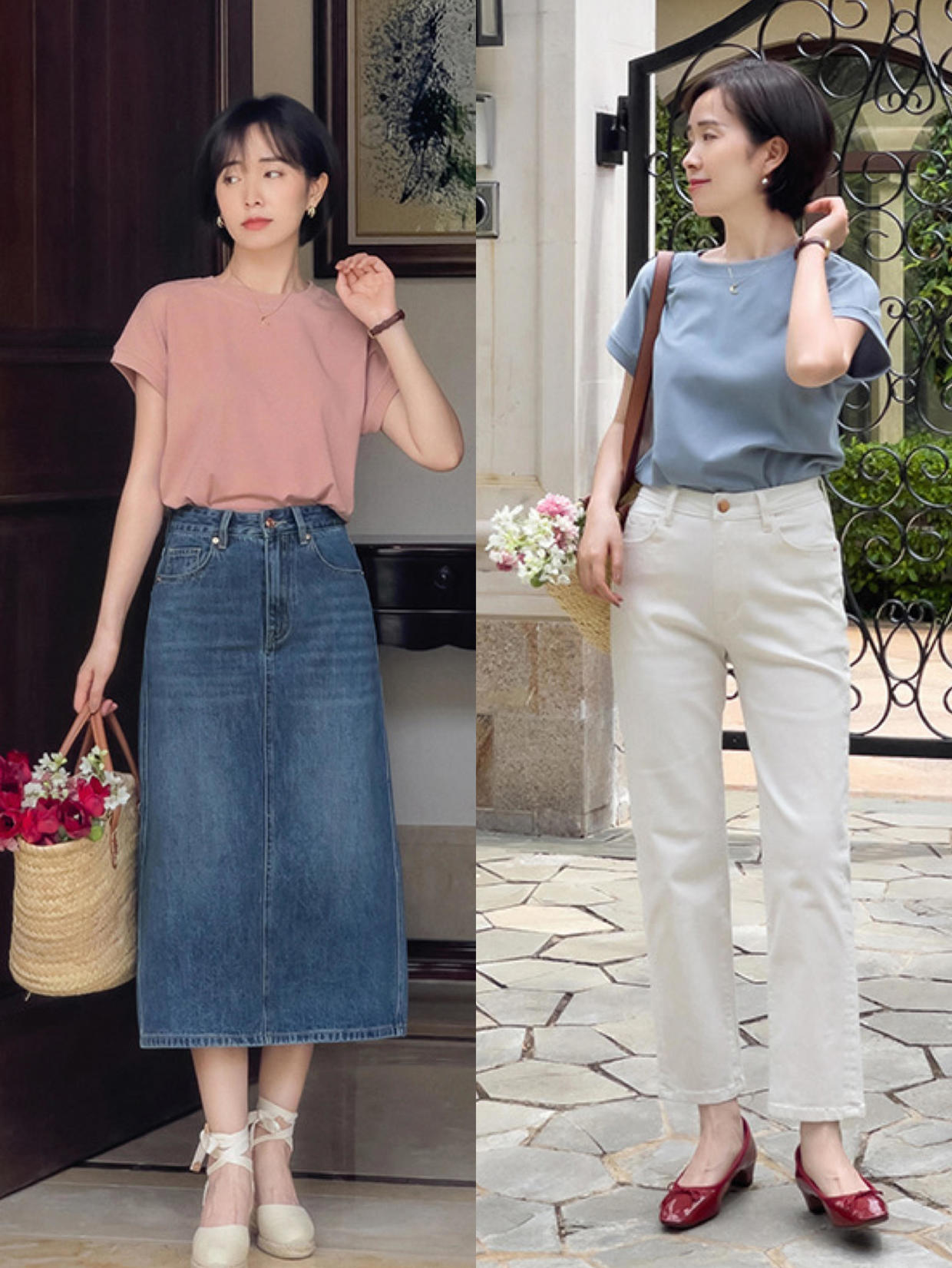 短牛仔裤半身裙怎么搭配好看,t恤裙搭配直筒牛仔裤