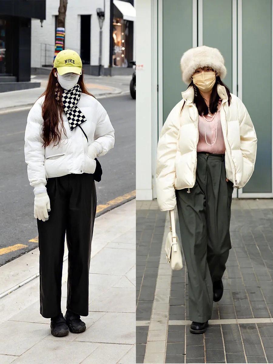 韩国短裤羽绒服穿搭,韩国小姐姐怎样穿宽松羽绒服