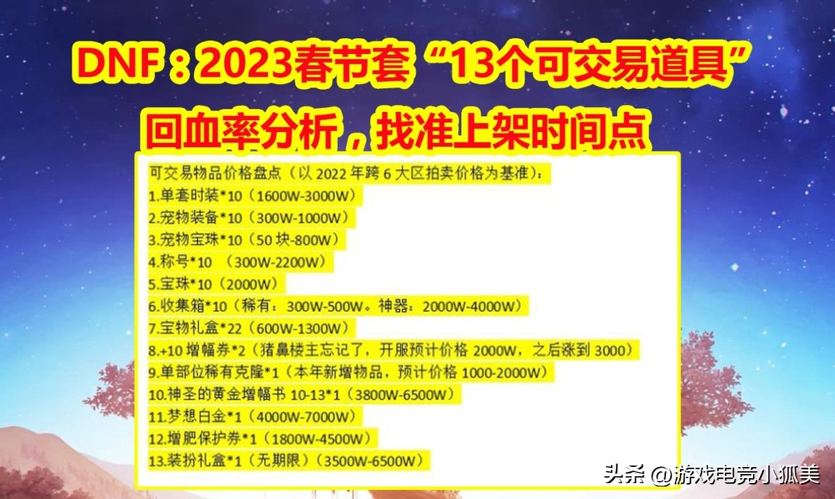 dnf2023春节套能交易的东西,2023年套礼包回血道具出手时间