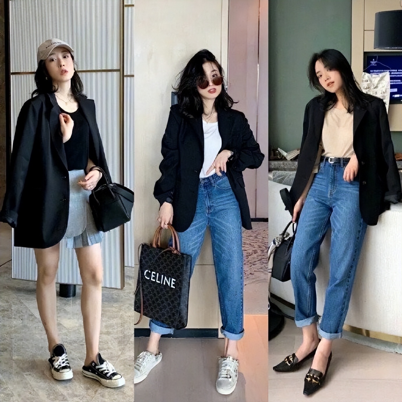 黑白灰格子小西装外套秋冬,黑白灰女士小西装