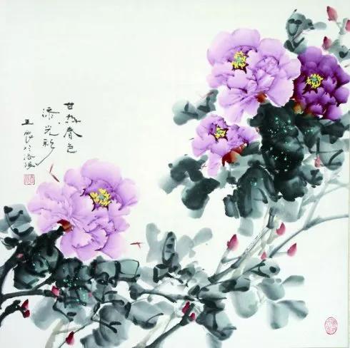 名家写意孔雀牡丹横幅画图片大全,国画写意牡丹画作品名家