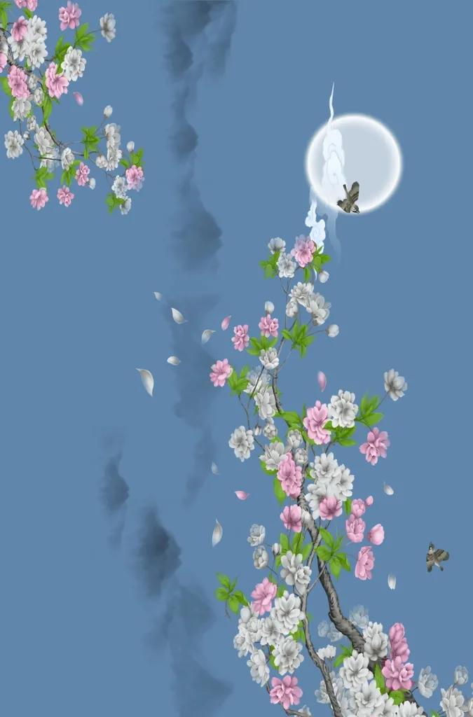 水边桃花月亮唯美图片,月亮竹影唯美图片