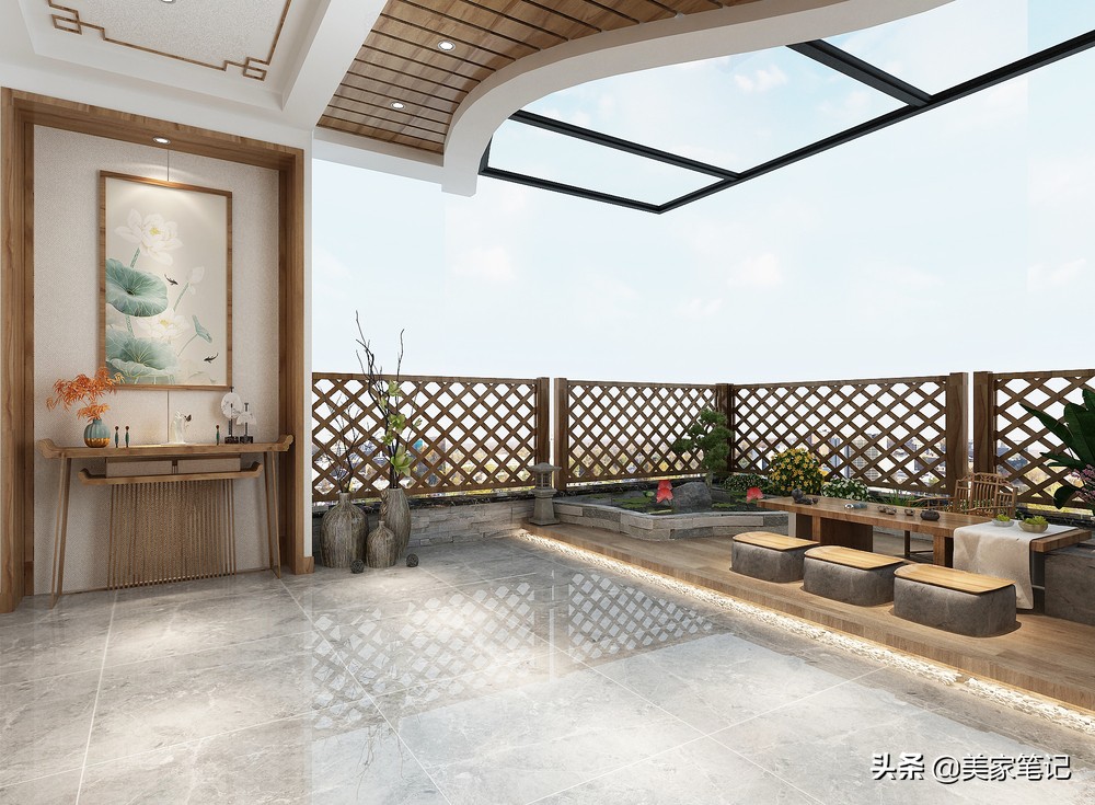 别墅新中式原木色禅意茶室背景,新中式原木色禅意风格装修效果图