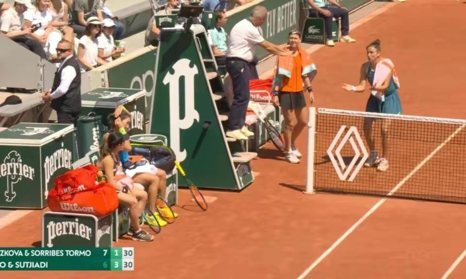 法网日本双打女选手击中球童外媒,法网日本球童被球击中