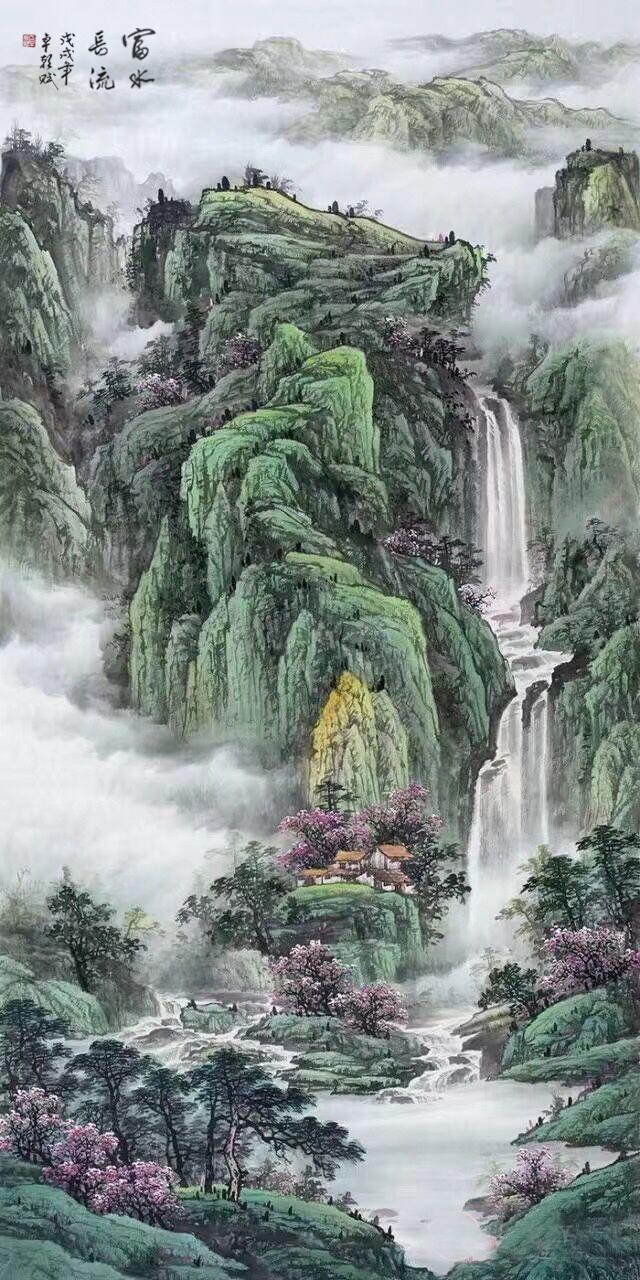 四尺斗方国画山水作品临摹,当代国画大师国画山水作品
