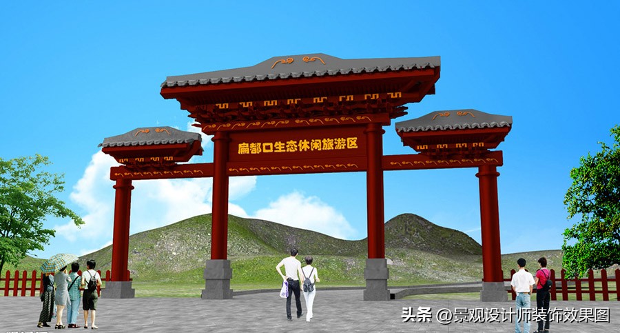 文化景区大门创意简单设计,小区景观大门口设计效果图