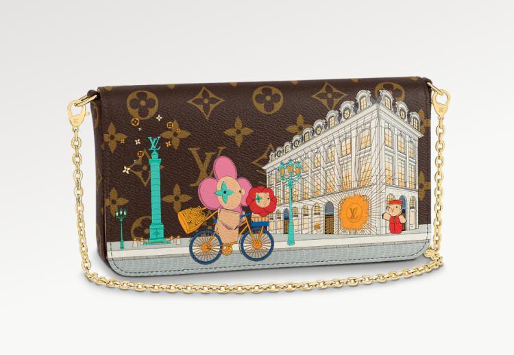 lvpochettefelicie链条包上身图,lvflore花朵链条包新款